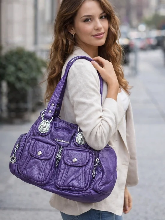 Angel BarceloPurple Quilted Crossbody SatchelThe Bag Has Two Flaws In Pictures. - Picture 1 of 6